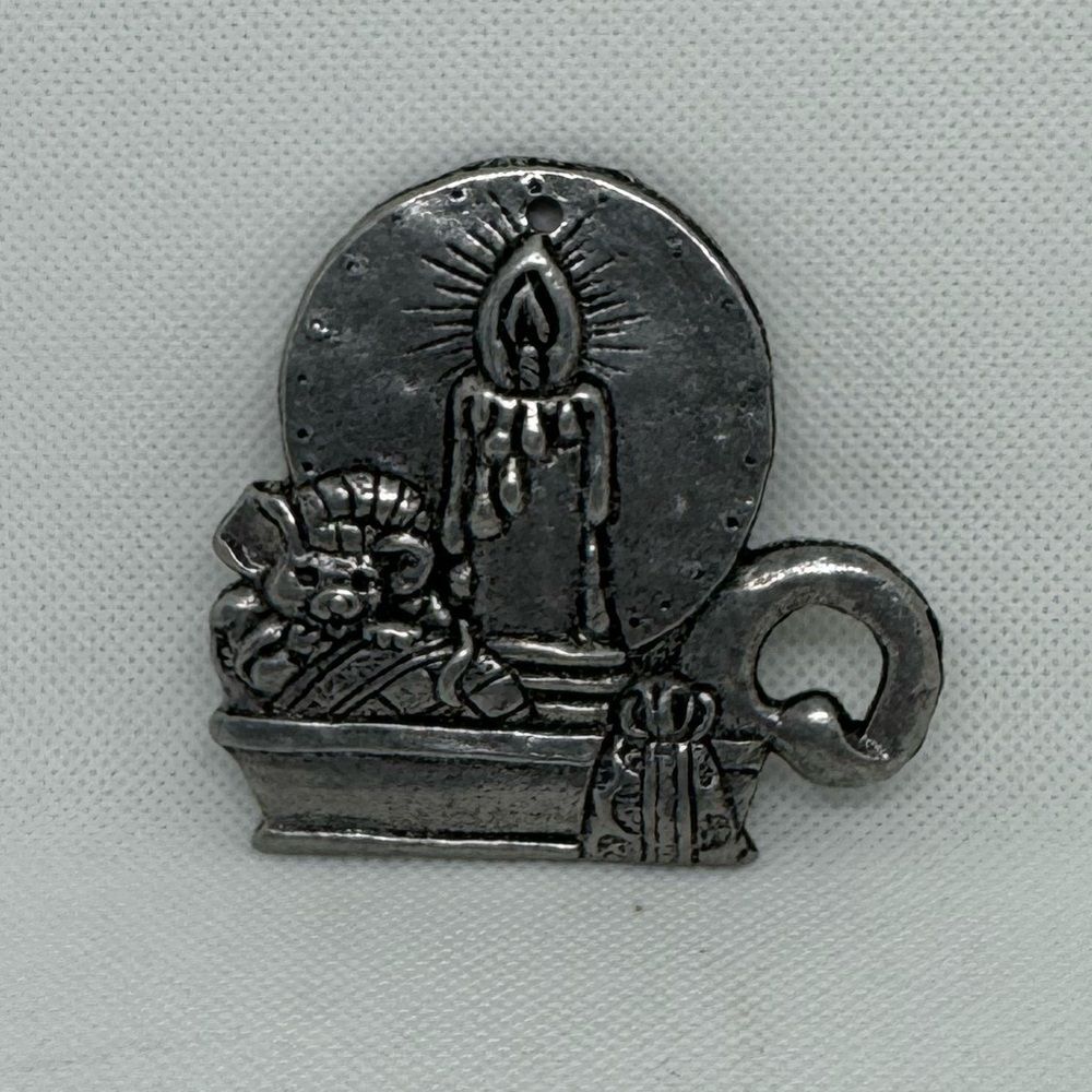 Vintage 1993 Carson Pewter Candlestick Mouse Present Gift Ornament